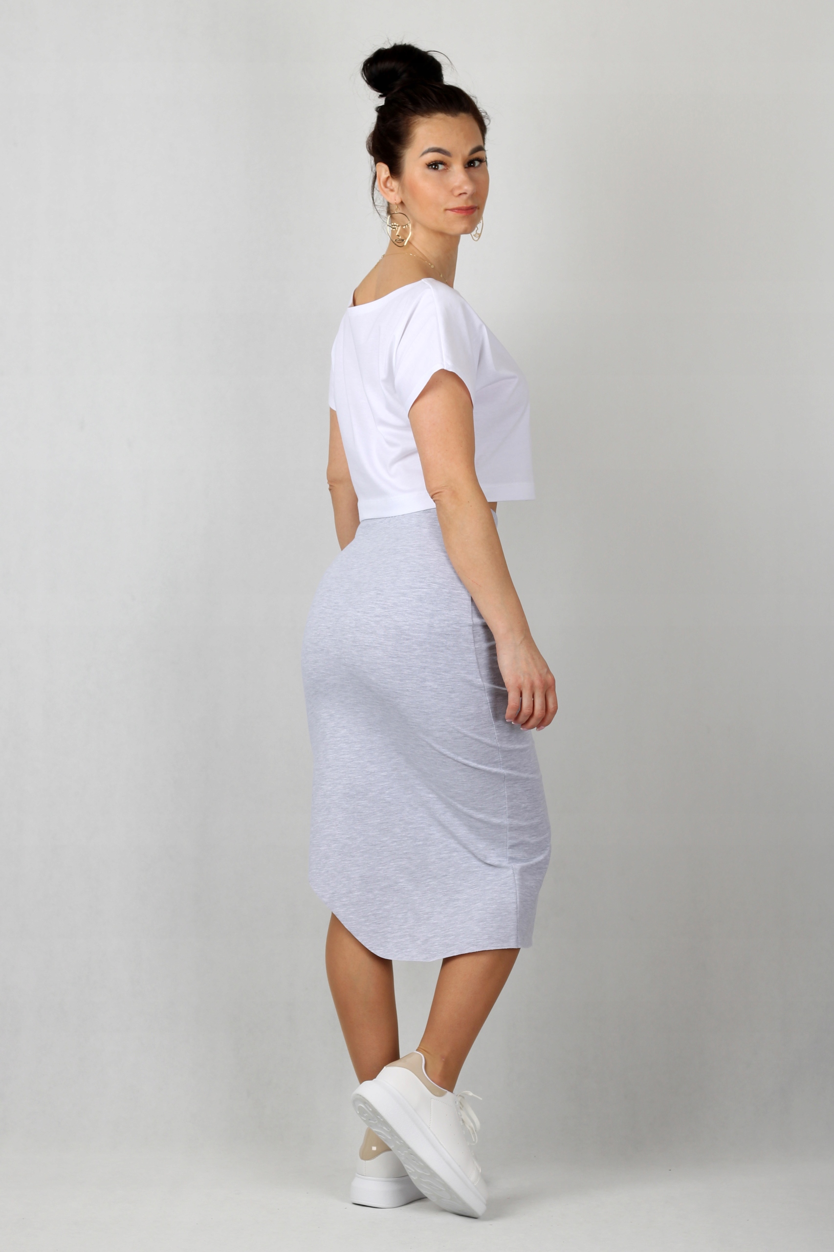 S SZARA TUBA ASYMETRYCZNA bawełna midi spódnica Długość midi