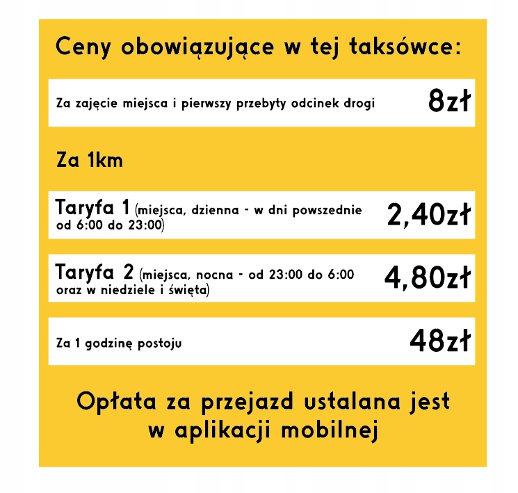 

Cennik do taksówek taxi Uber Bolt