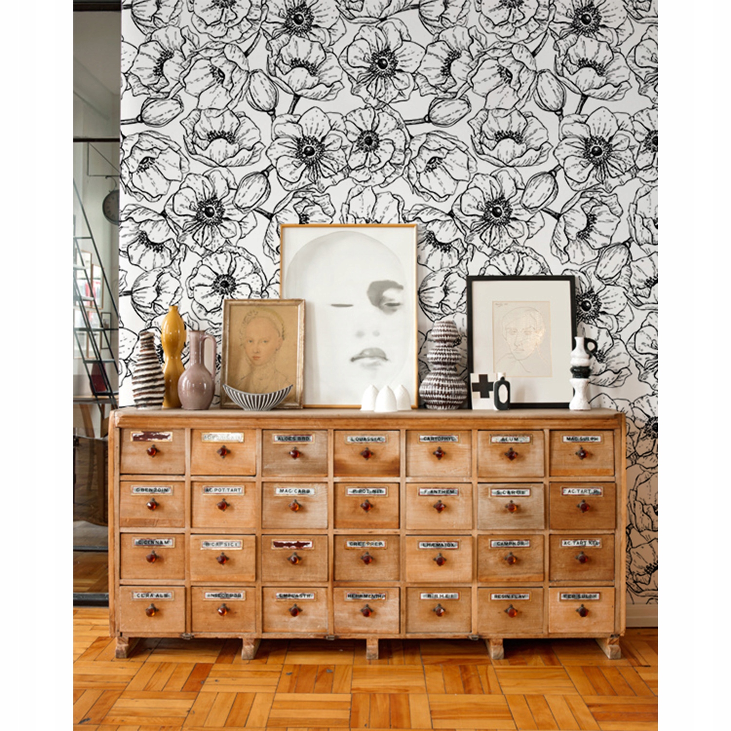 

Fototapeta Kwiecisty ogród czerni i bieli 152x104