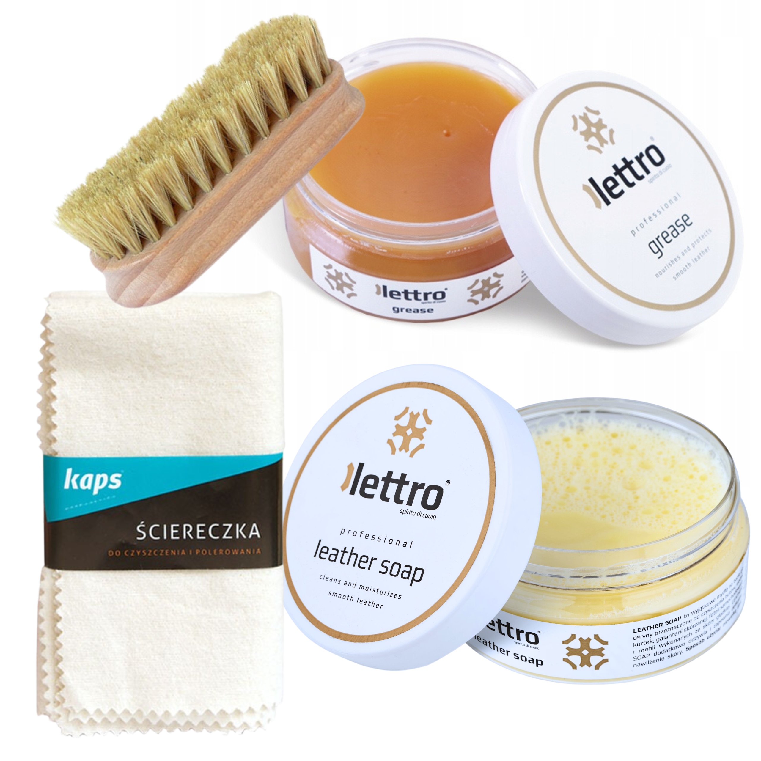 KOMPLET PIELĘGNACJI BUTÓW MYDŁO TLUSZCZ SZCZOTKA
