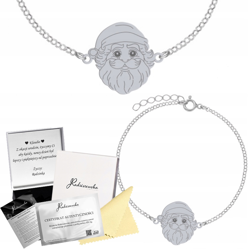 Vánoční náramek s Mikulášem Stříbro 925 Dárek Žena Gravírování Bonus