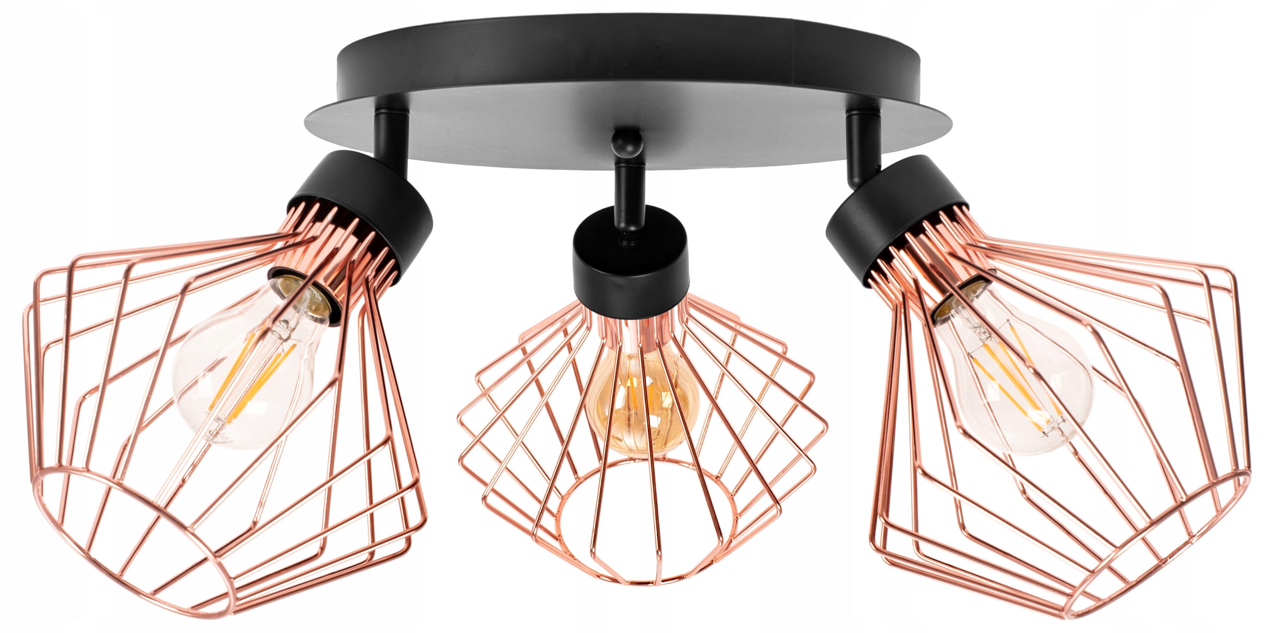 

Lampa Potrójna Metalowa Loft Plafon Czarna Rose