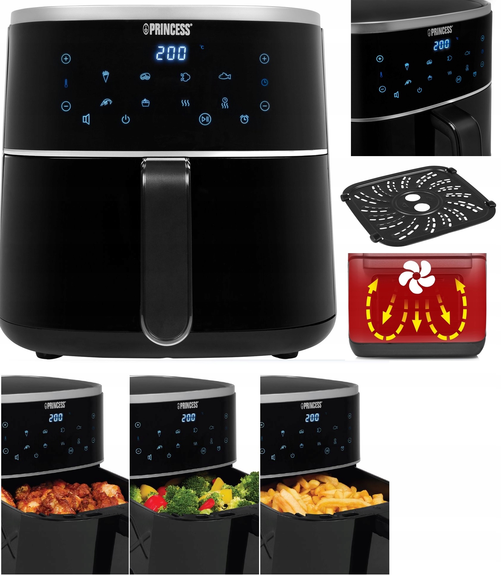 Nejlepší Digitální Fritéza Airfryer 8L bez tuku 6 v 1 8 x Programy