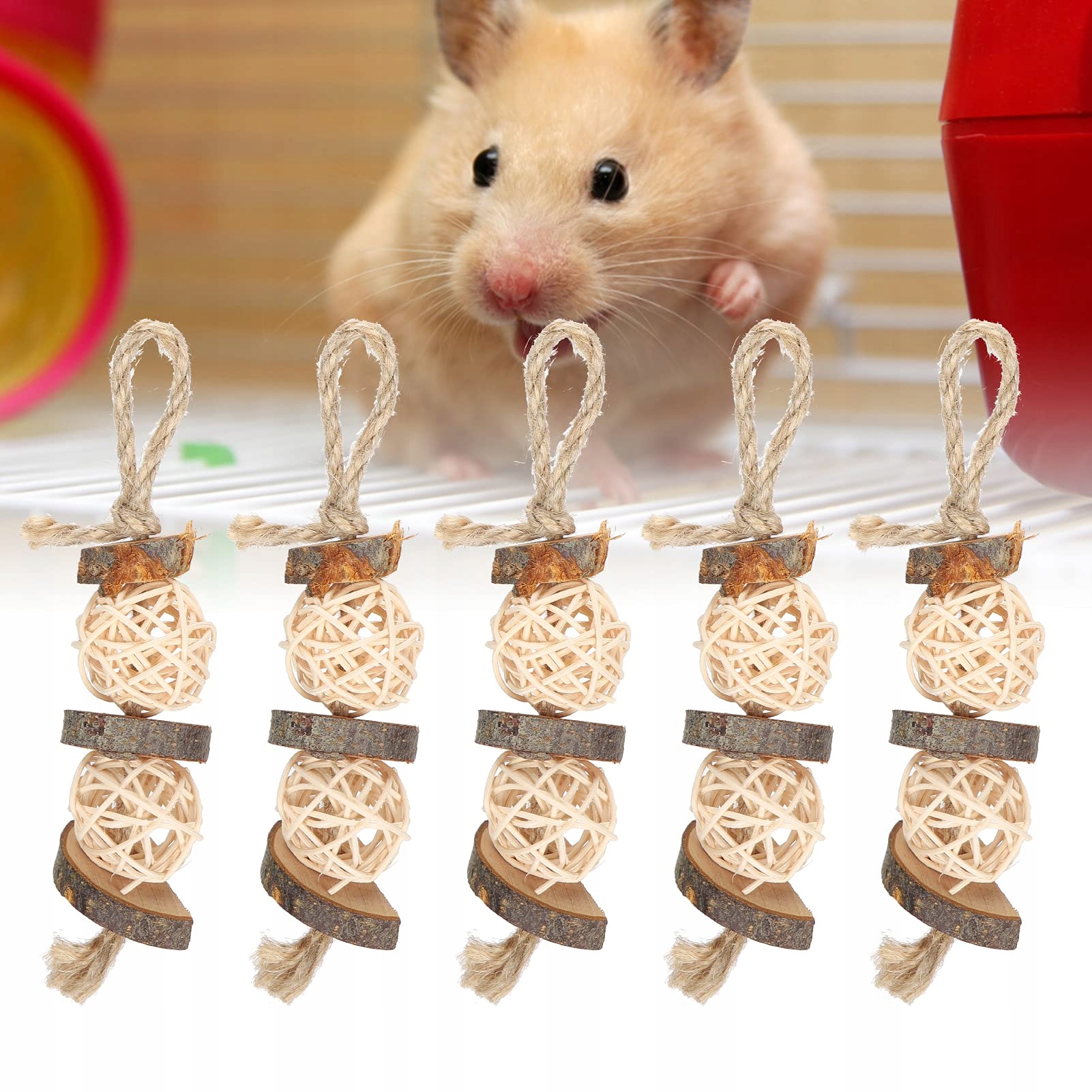 KAUSTÄBCHEN Zabawki Dla Papug Zestaw 5 Sztuk Naturalne Drewno i Rattan — miniatura 9