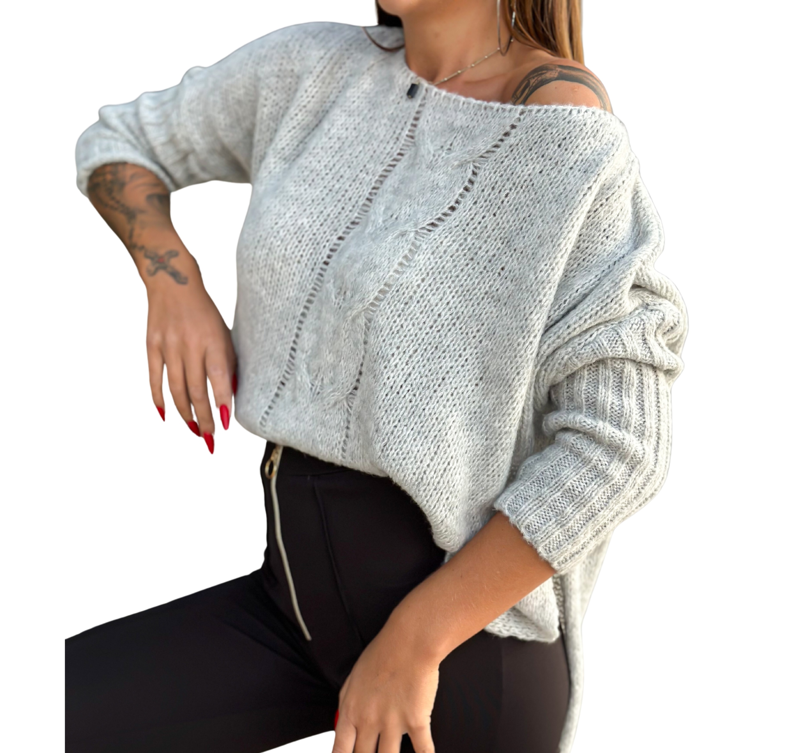 Dámský vlněný svetr Oversize teplý měkký volný šedý Univerzální