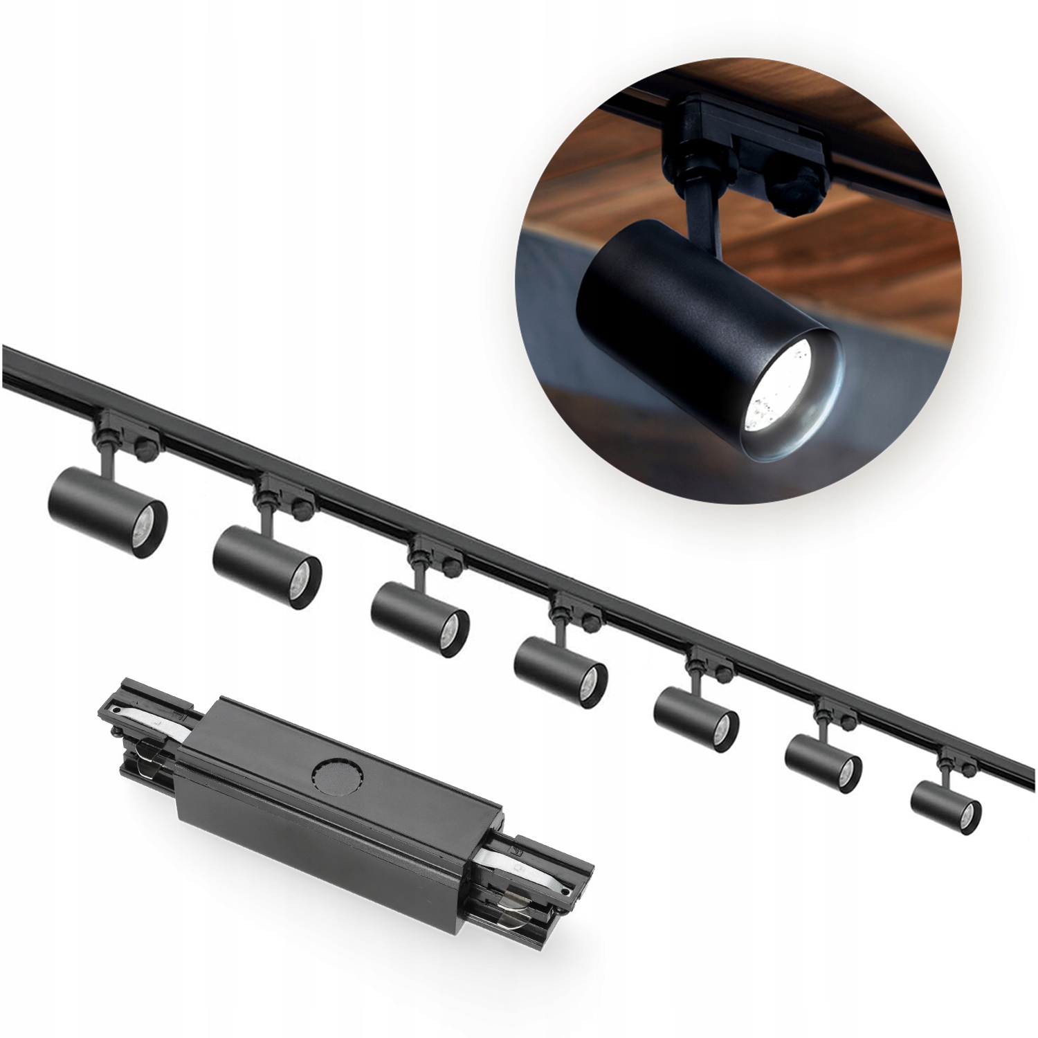 Sada kolejnicová 3-fázová kolejnice 1m+2m, I vnější, 7x lampa, 2x krytka Černá