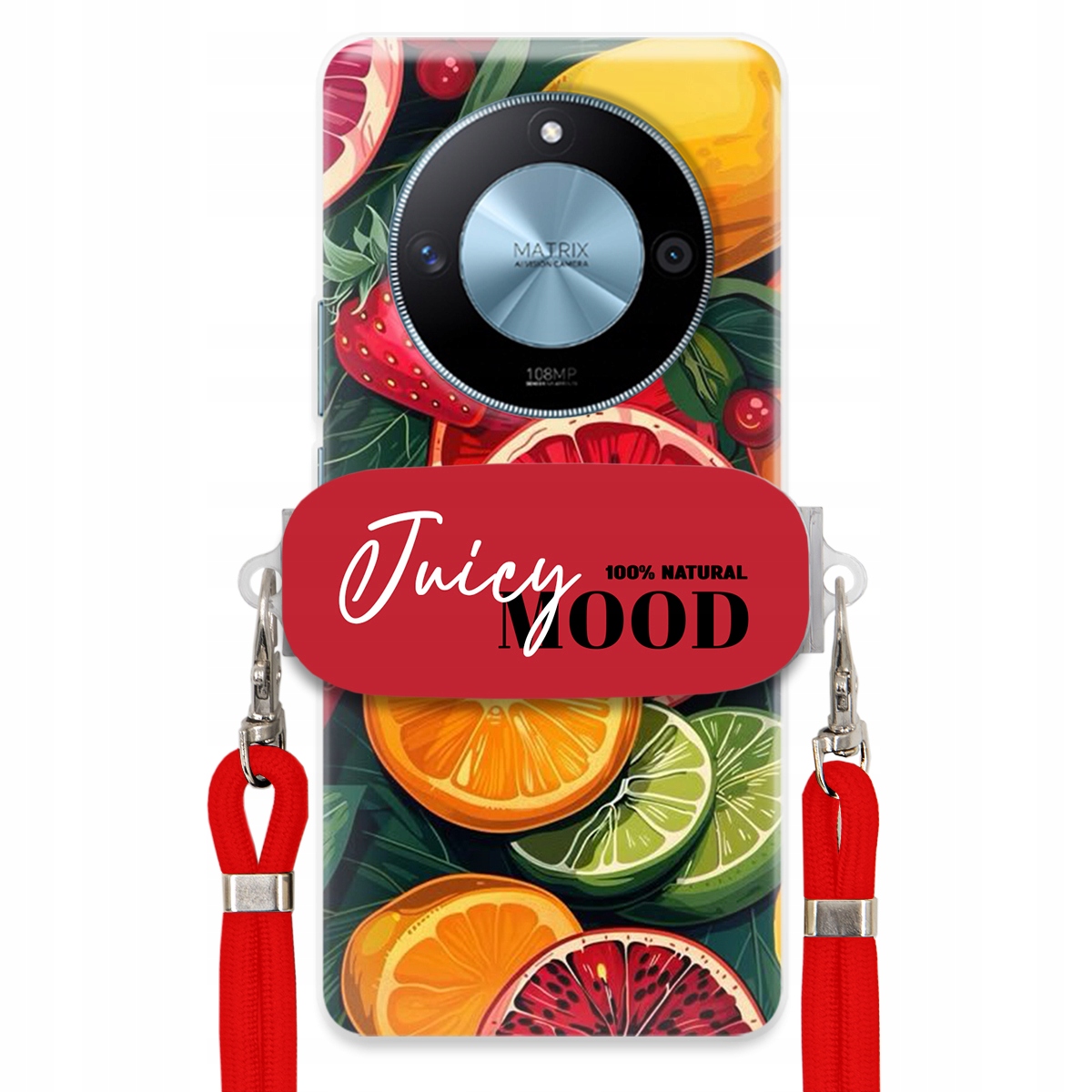 Puzdro pre Honor Magic 6 Lite Červené vodítko držiak Fruit Ovocie Juice Mood