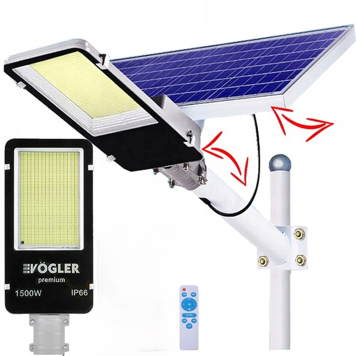 Výkonná Solárna Led Lampa 1500 W, Pouličný Senzor Súmraku S Diaľkovým Ovládaním Vögler Vp