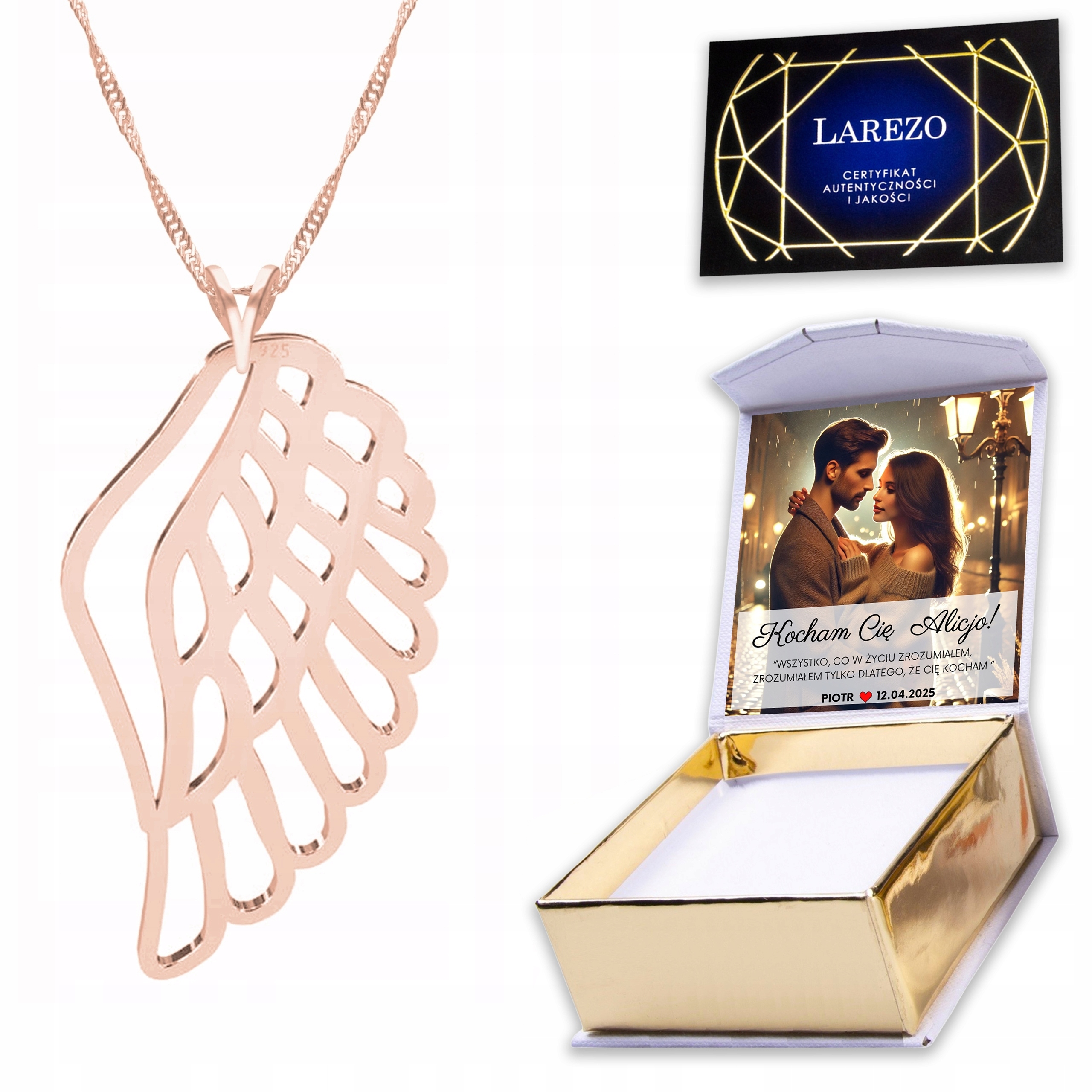 Pozlacený náhrdelník 925 s křídlem Andělské křídlo Anděl strážný Potisk