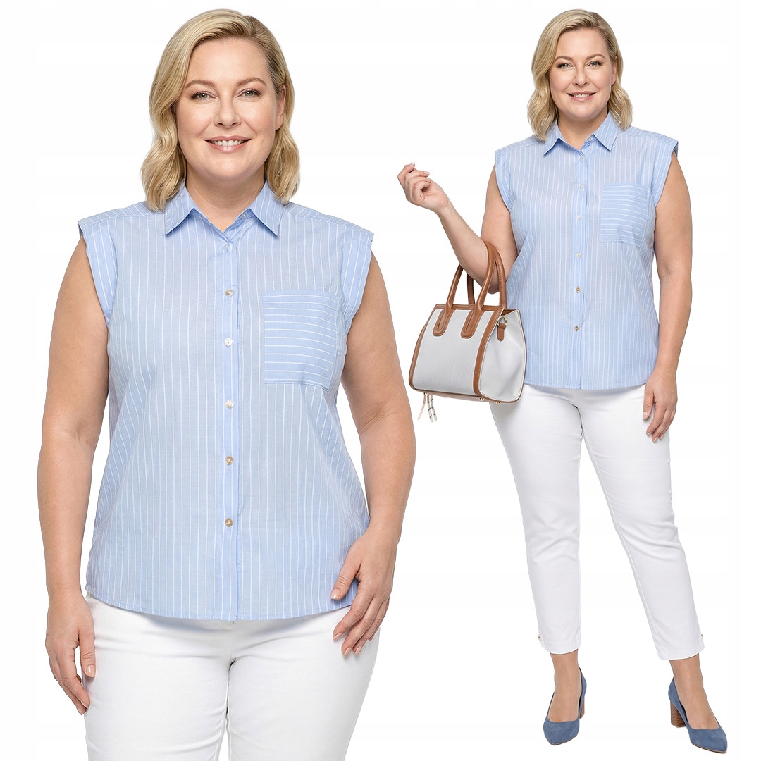 Modrá pruhovaná košile bez rukávů plus size velikost 50