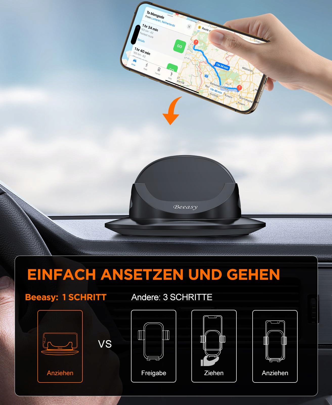 BEEASY Uchwyt Samochodowy Na Telefon 360° Do iPhone Android — miniatura 4