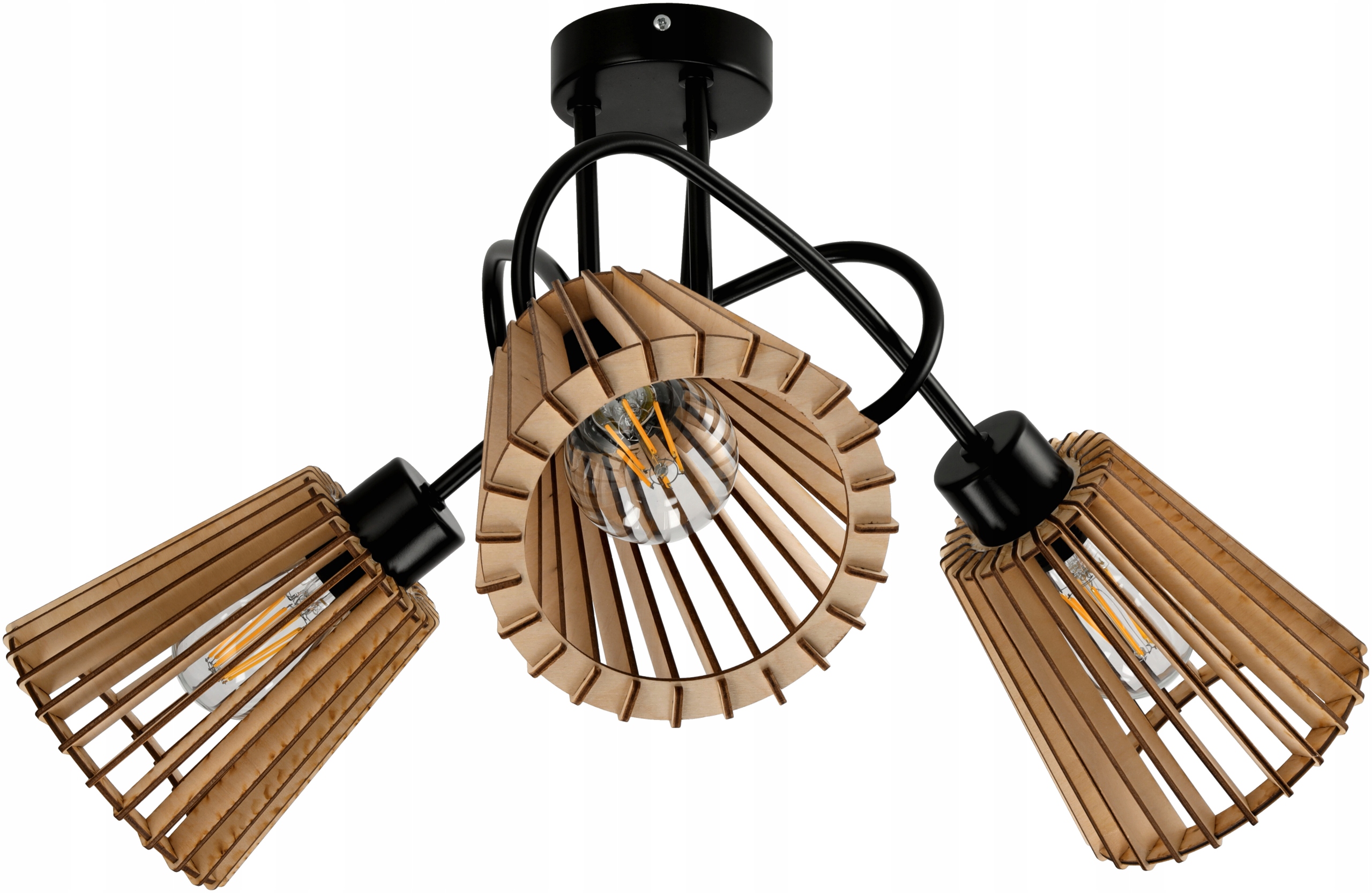 LAMPA LOFT WISZĄCA SUFITOWA ZAWIJANA 3xE27 DREWNO