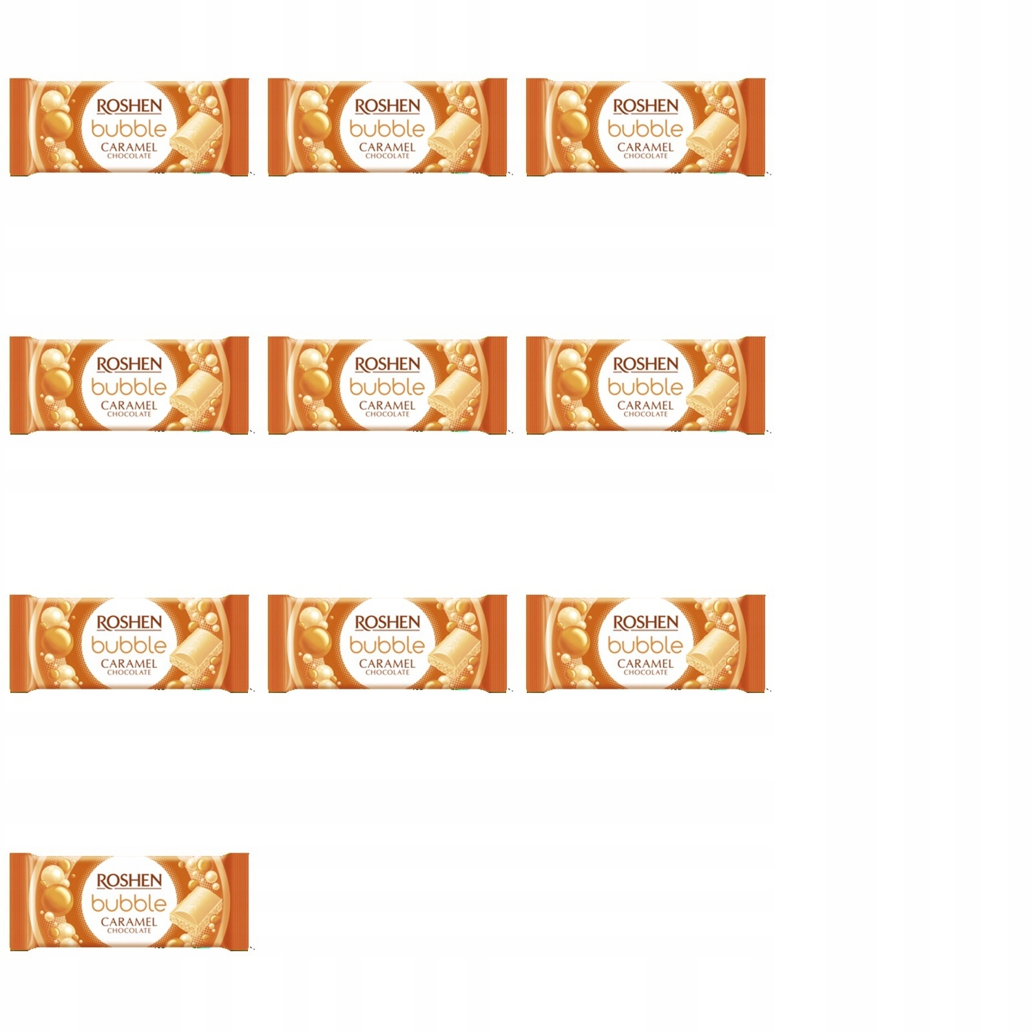 10 x 80 g Roshen čokoláda bublinková, karamelová, Půlka Kartonu