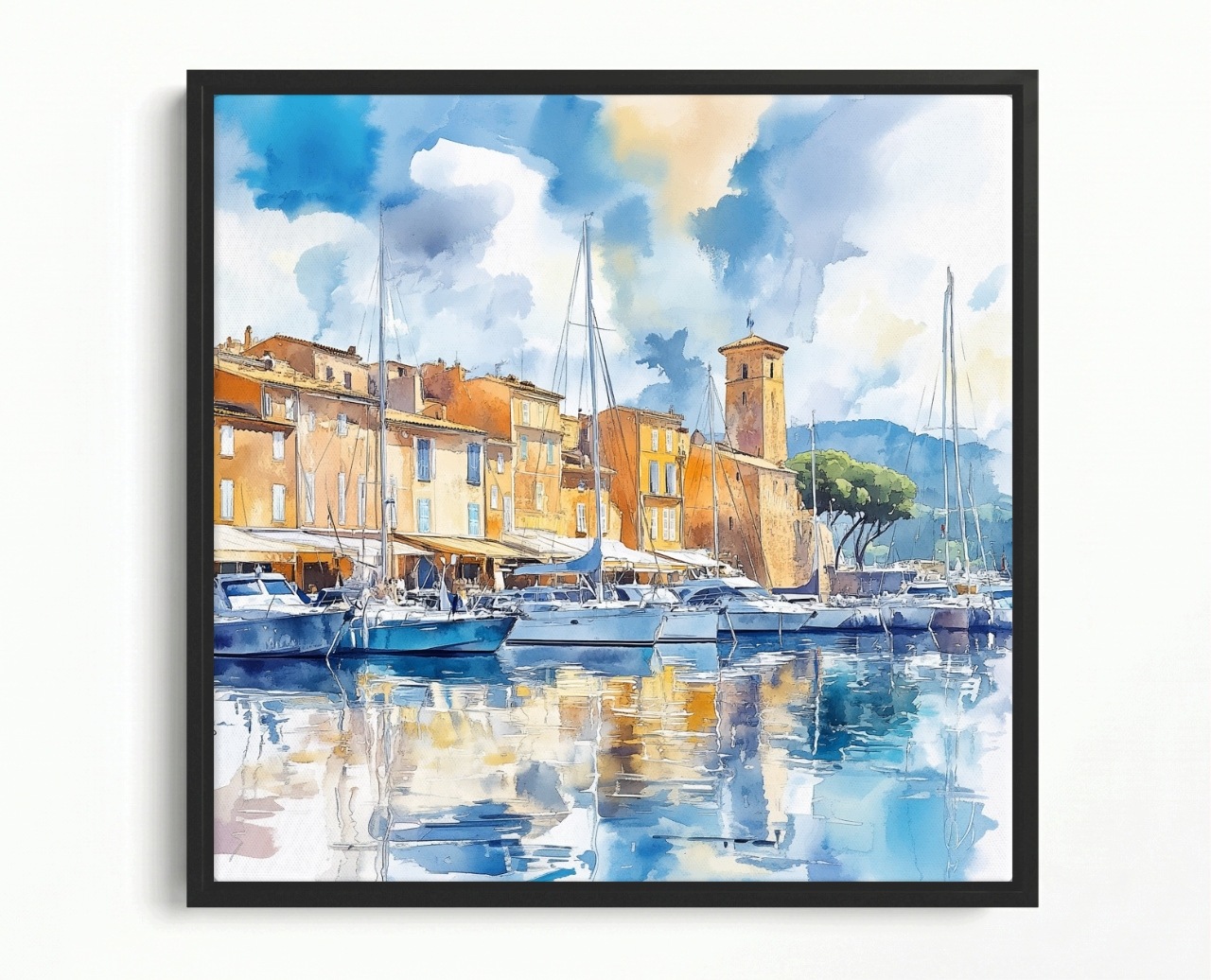 Obraz Rám American Box Azurové Pobřeží Saint Tropez Marina Jachty 40x40