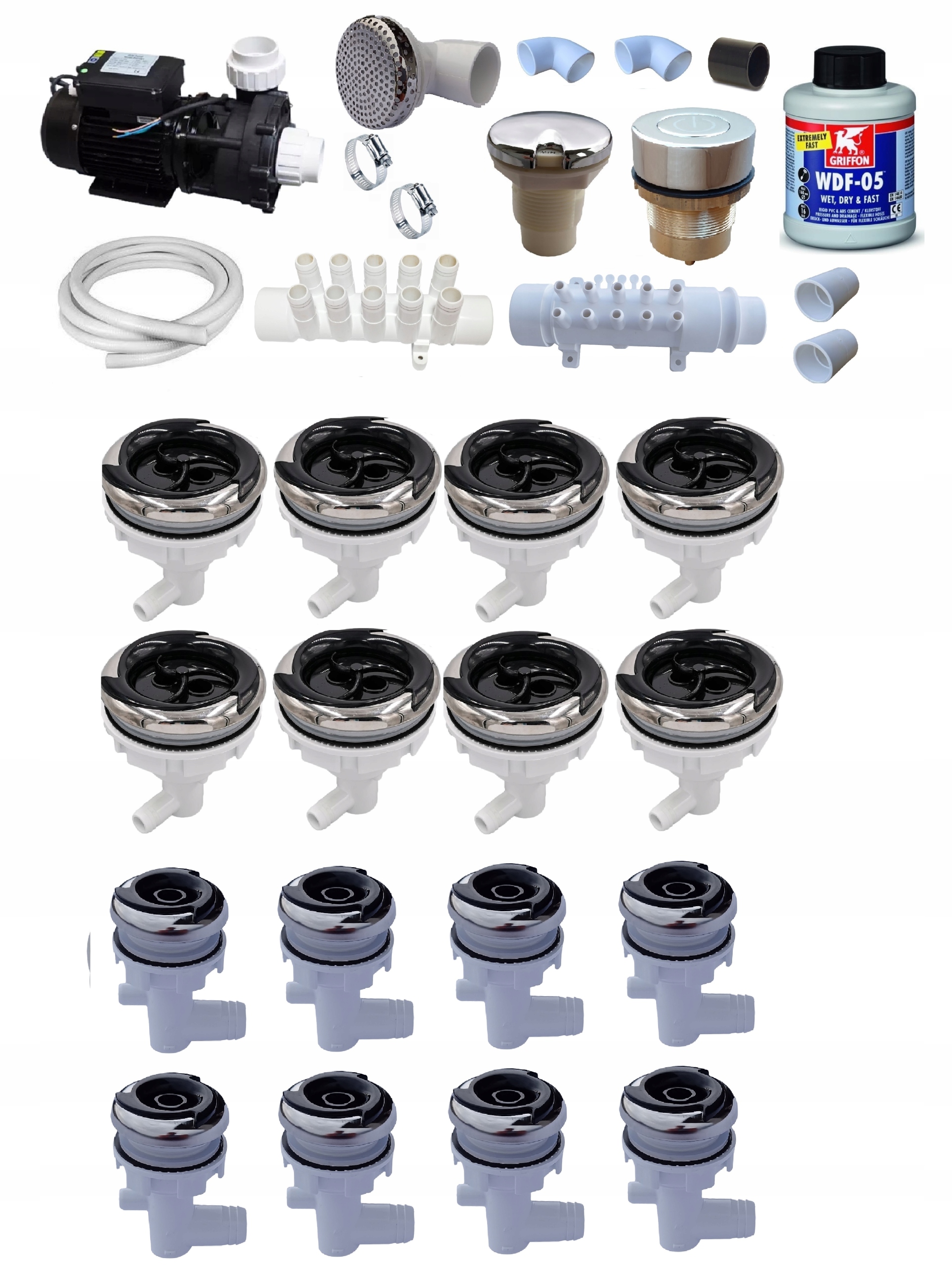 16 trysek čerpadlo 1,5 kW/1500 W pro hydromasáž Sada pro montáž do vany