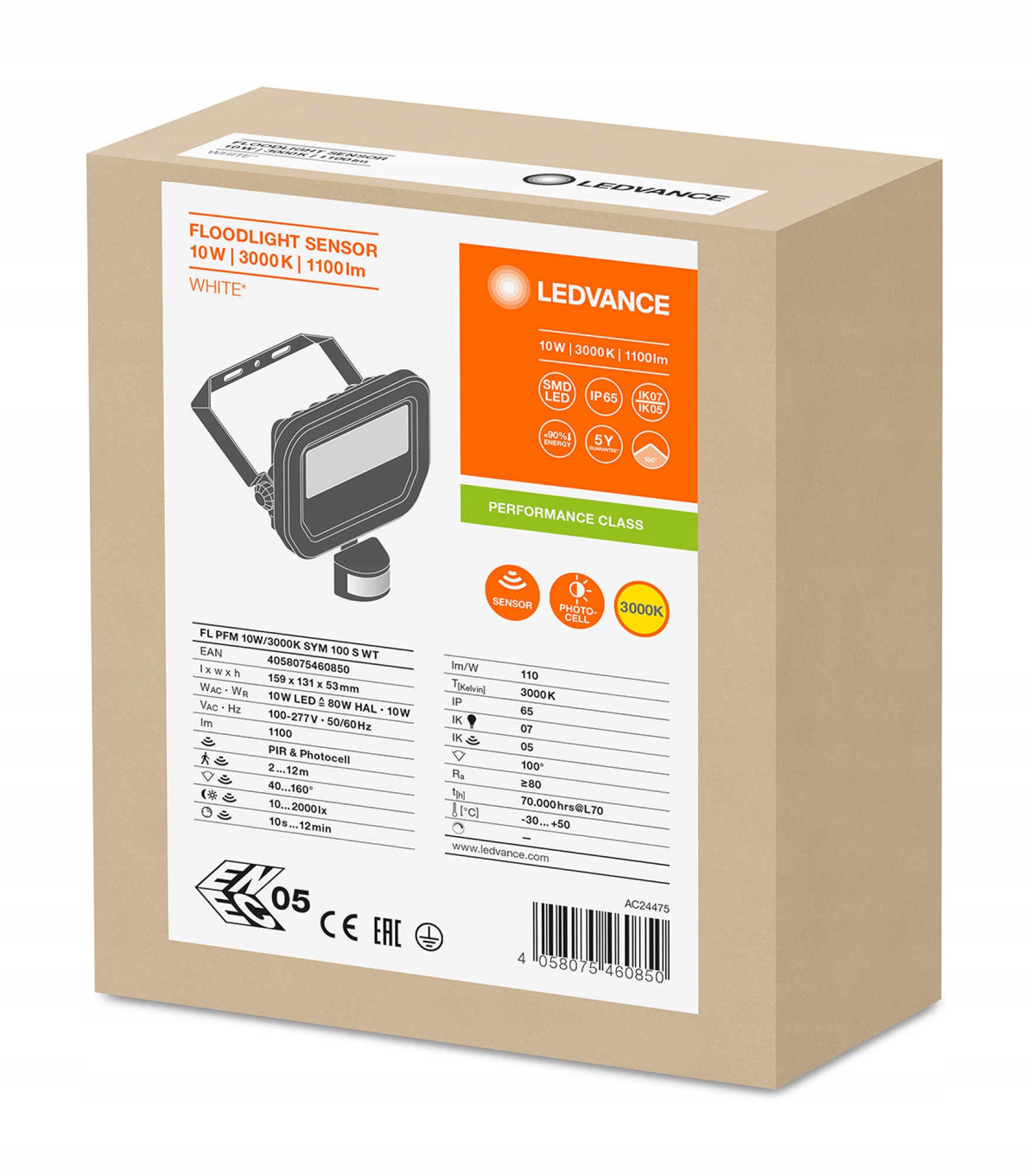 Naświetlacz LED 10W 3000K CZUJNIK RUCHU Ledvance Wysokość produktu 15.9 cm