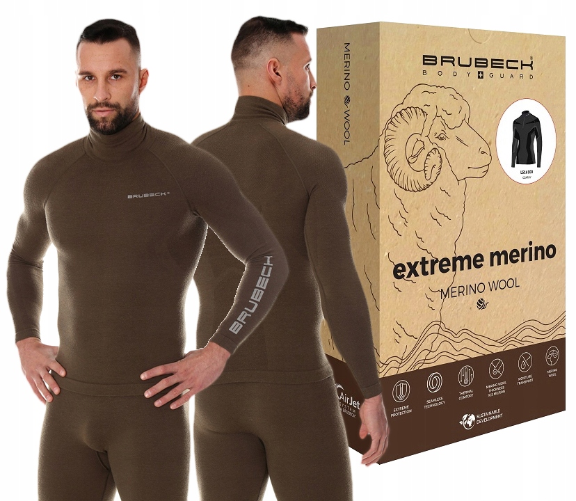 Termoaktywna bluza męska Brubeck Ranger Wool LS1420M gruba Khaki XL