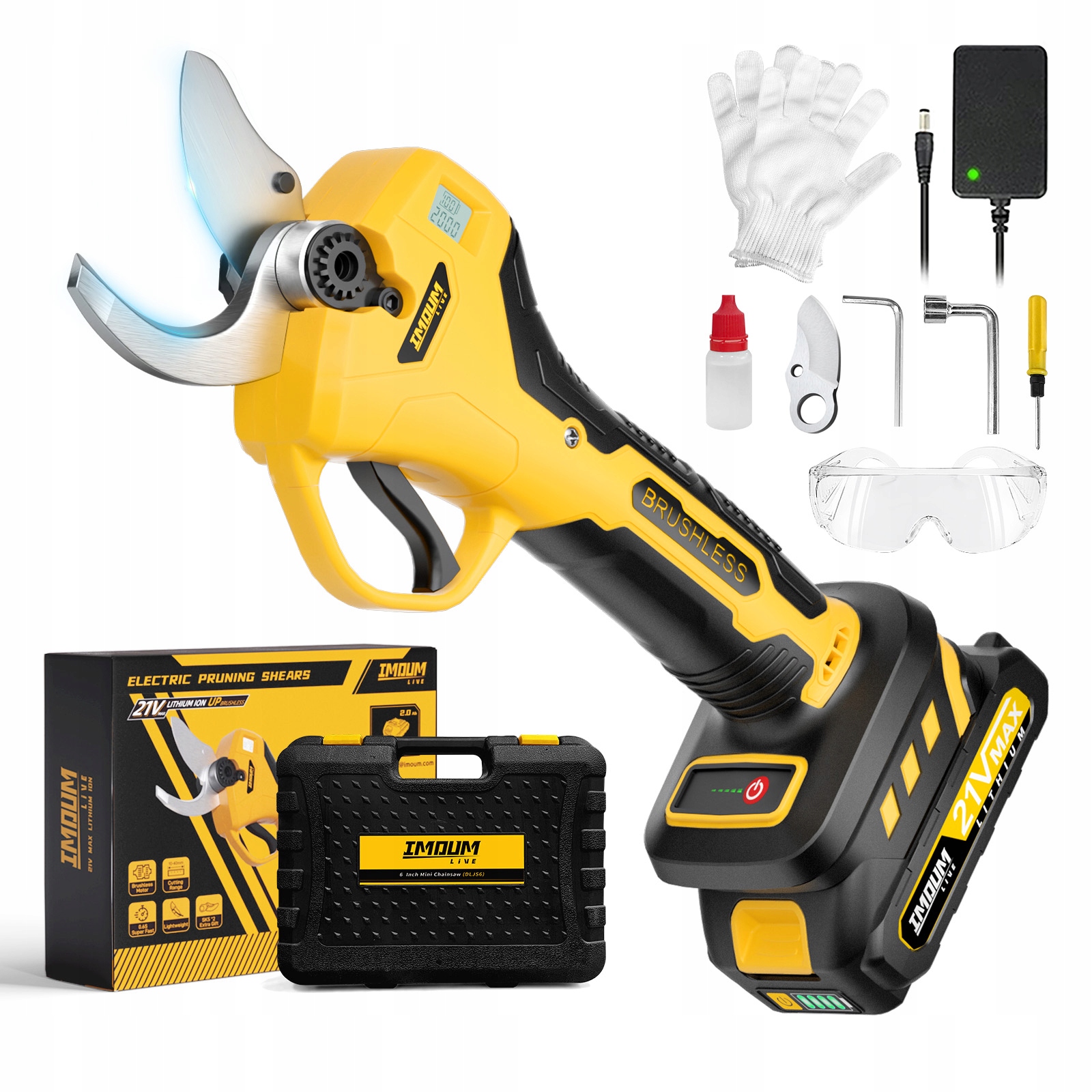 SEKATOR AKUMULATOROWY ELEKTRYCZNY NOŻYCE SEKATOR OGRODOWY WYŚWIETLACZ IMOUM EAN (GTIN) 6975393320827