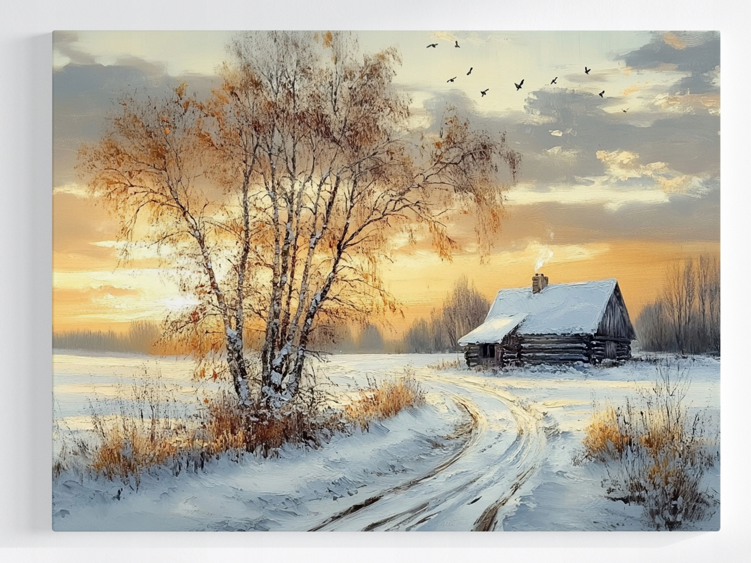 Obraz Na Plátně Canvas Krajina Zima Bříza Sníh Slunce 100x75