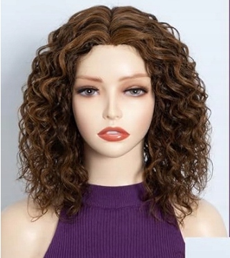 Paruka Krátké Vlnité Lokované Lidské Vlasy Typu Bob Bronz 30 cm