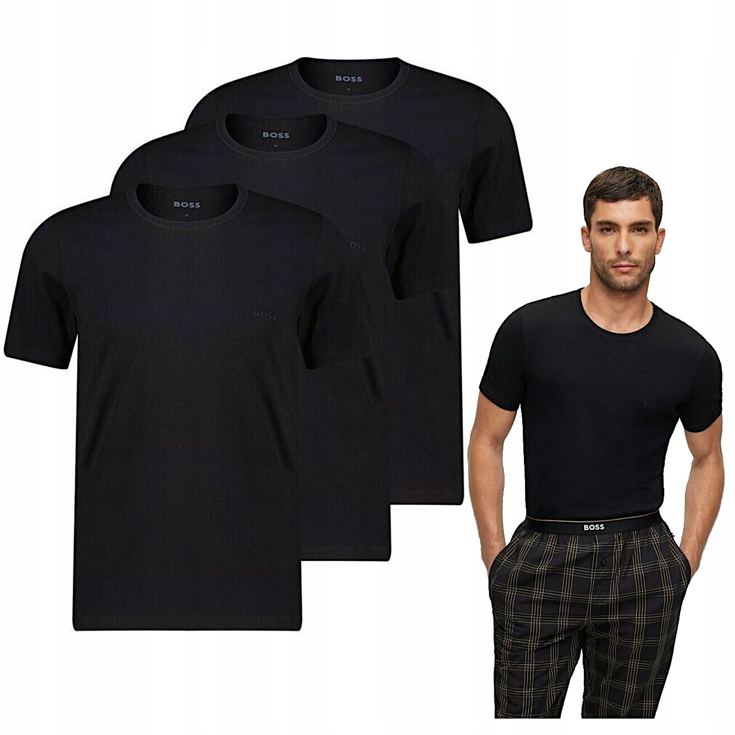 Tričko pánské tričko Hugo Boss sada jako dárek 3 balení bavlna výšivka S