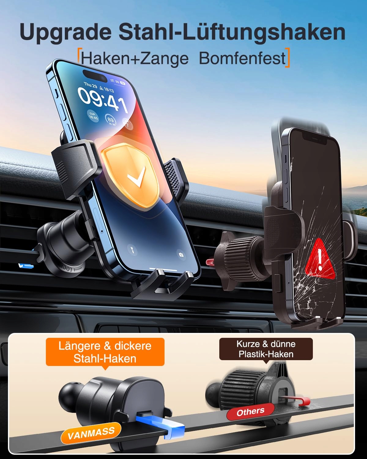 VANMASS Uchwyt Samochodowy Do Wentylacji Uniwersalny Dla iPhone Samsung — miniatura 4