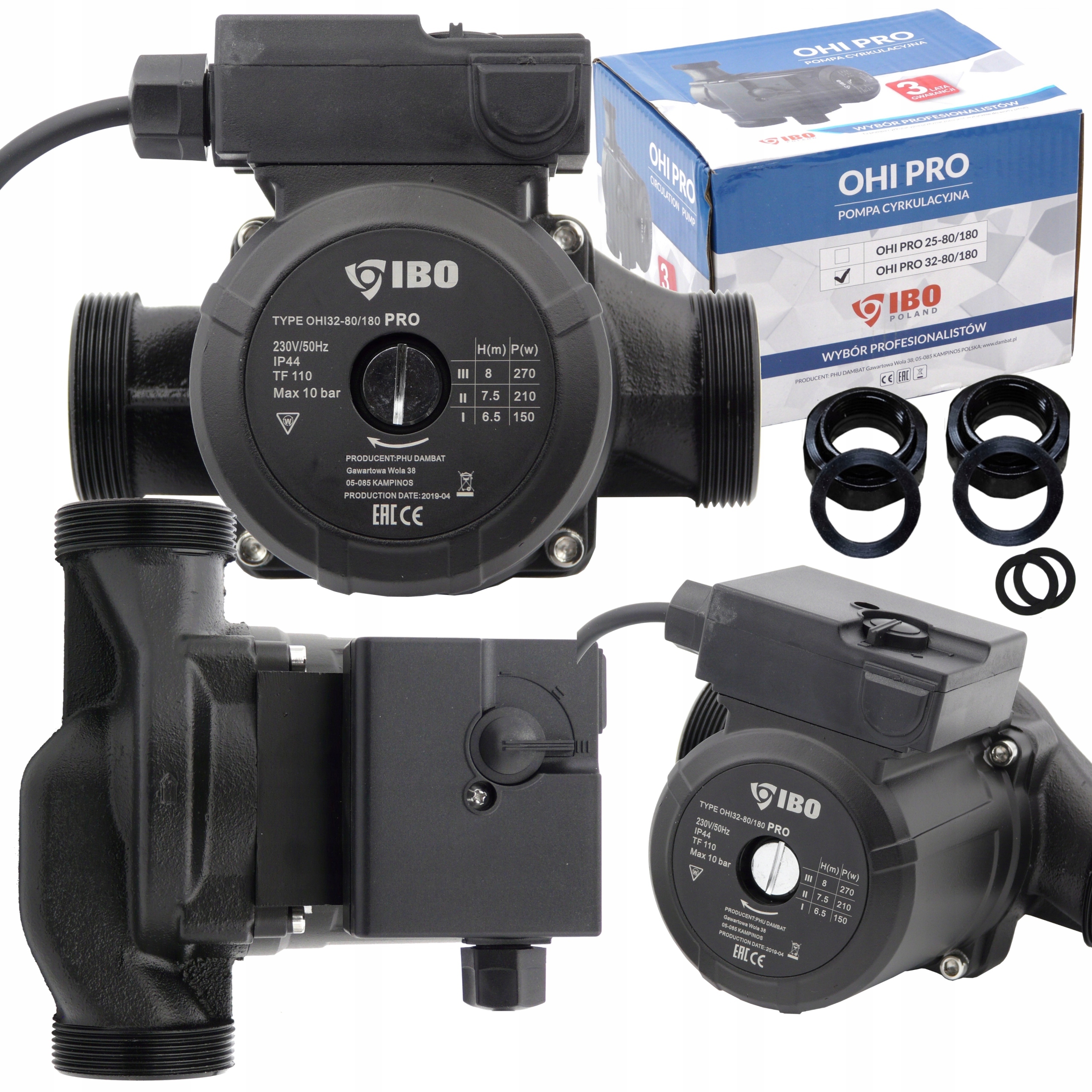 Cirkulačná Pumpa 3 Rýchlostná Ibo Ohi Pro 32-80/180 Výkonná, Výkonná, Robustná, 270 W