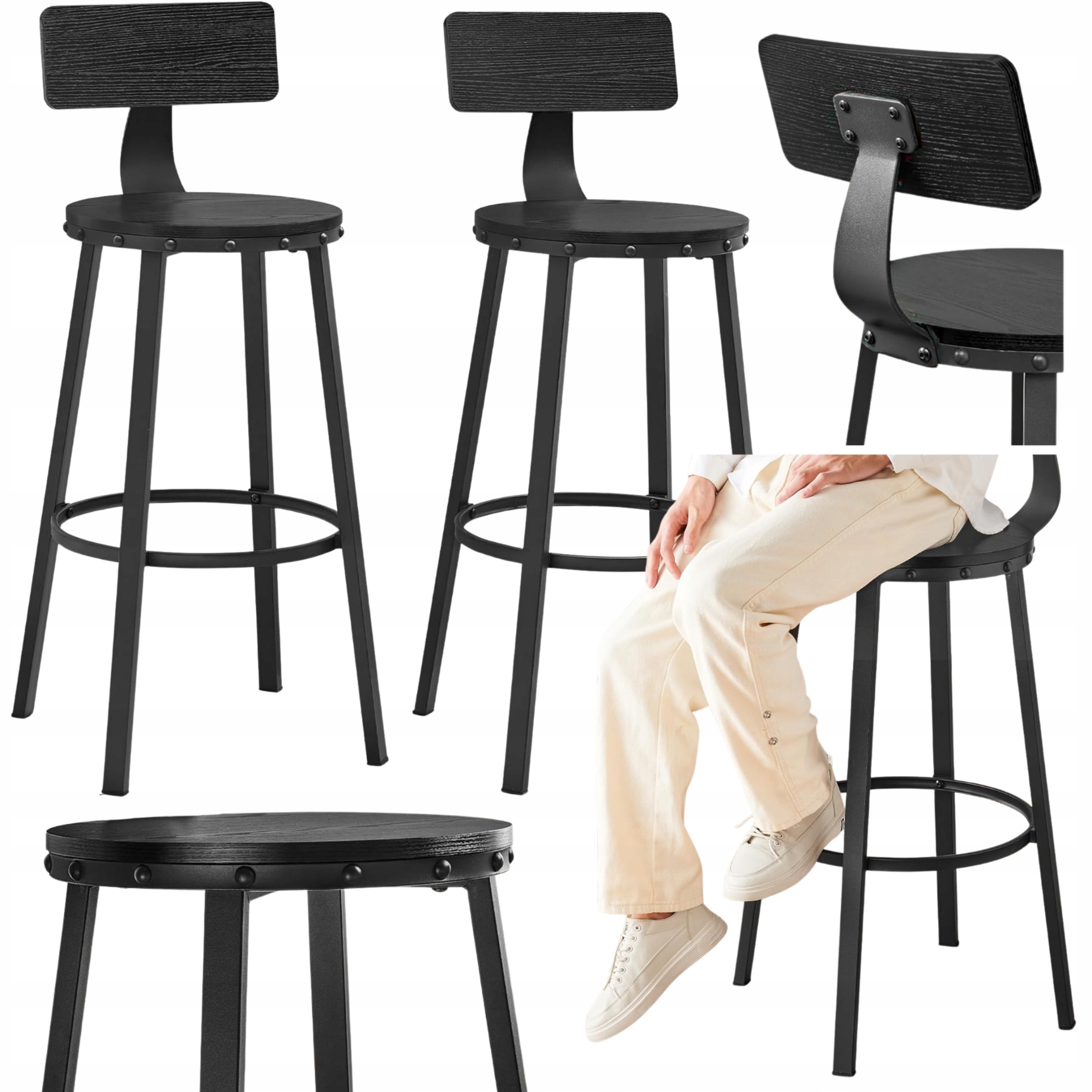 Stolička Barová stolička s Operadlom Sada 2ks Hokerov do kuchyne a jedálne