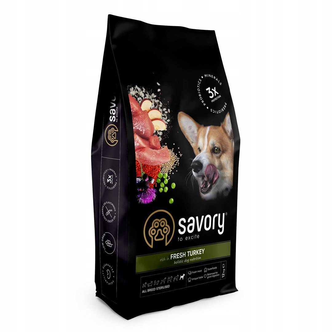 Levně Savory suché krmivo pro psy s dospělým sterilizovaným krůta všech plemen 12 kg