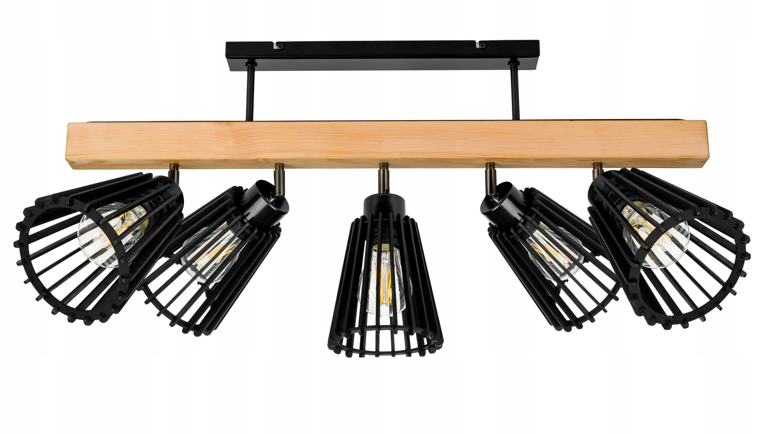 Dřevěná stropní lampa Lustr Stropní Svítidlo Loft Černá na 5x Klosz E27