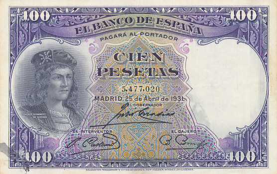 [MB31289] Hiszpania 100 pesetas 1931