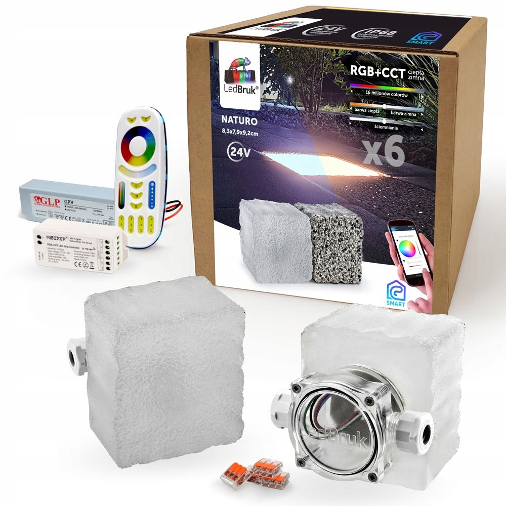 6x LedBruk Świecąca Kostka Brukowa Naturo RGB+CCT