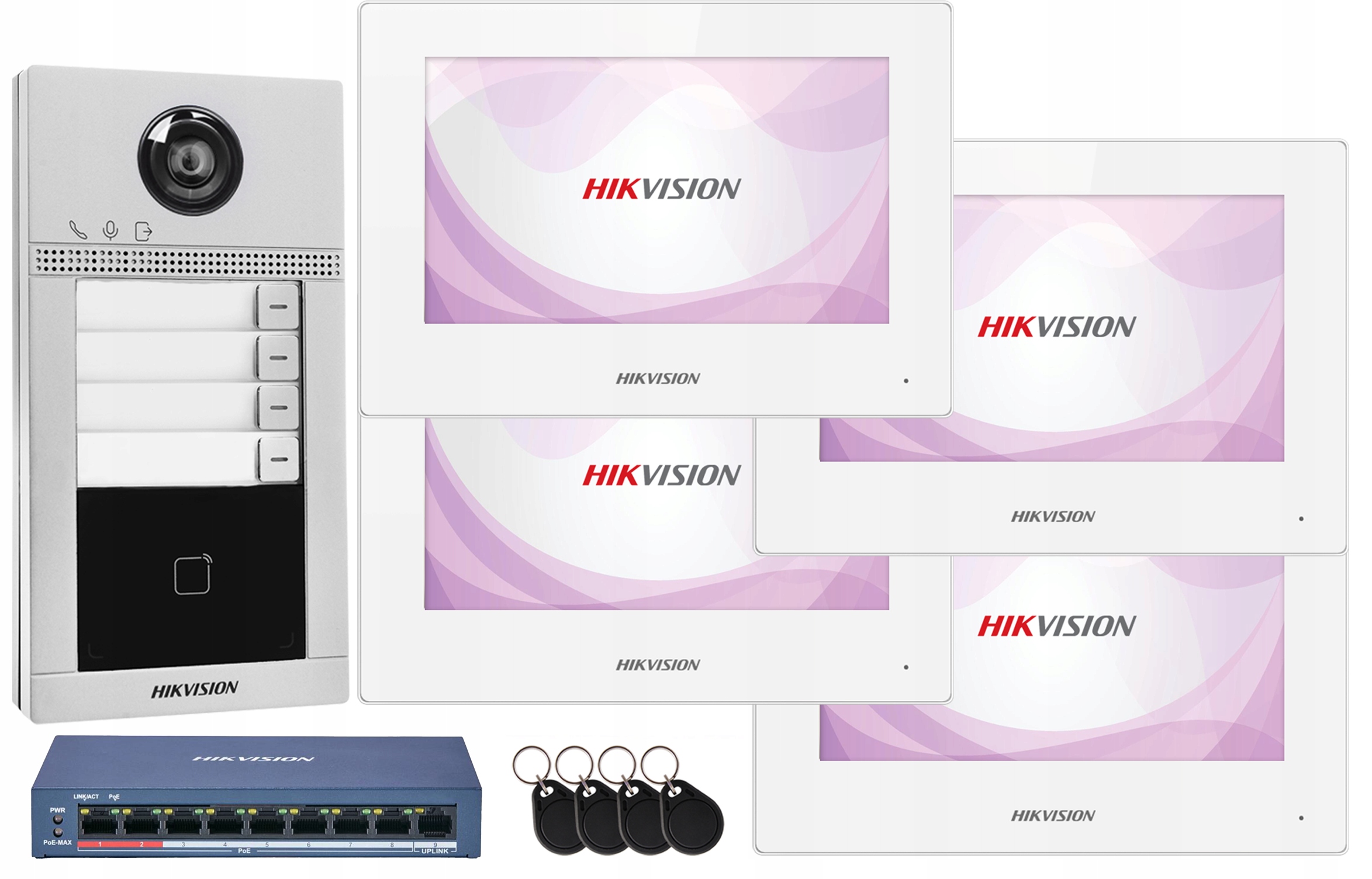 Videovrátnik WiFi Hikvision 4-rodinný Monitory 7" Brána Aplikácia