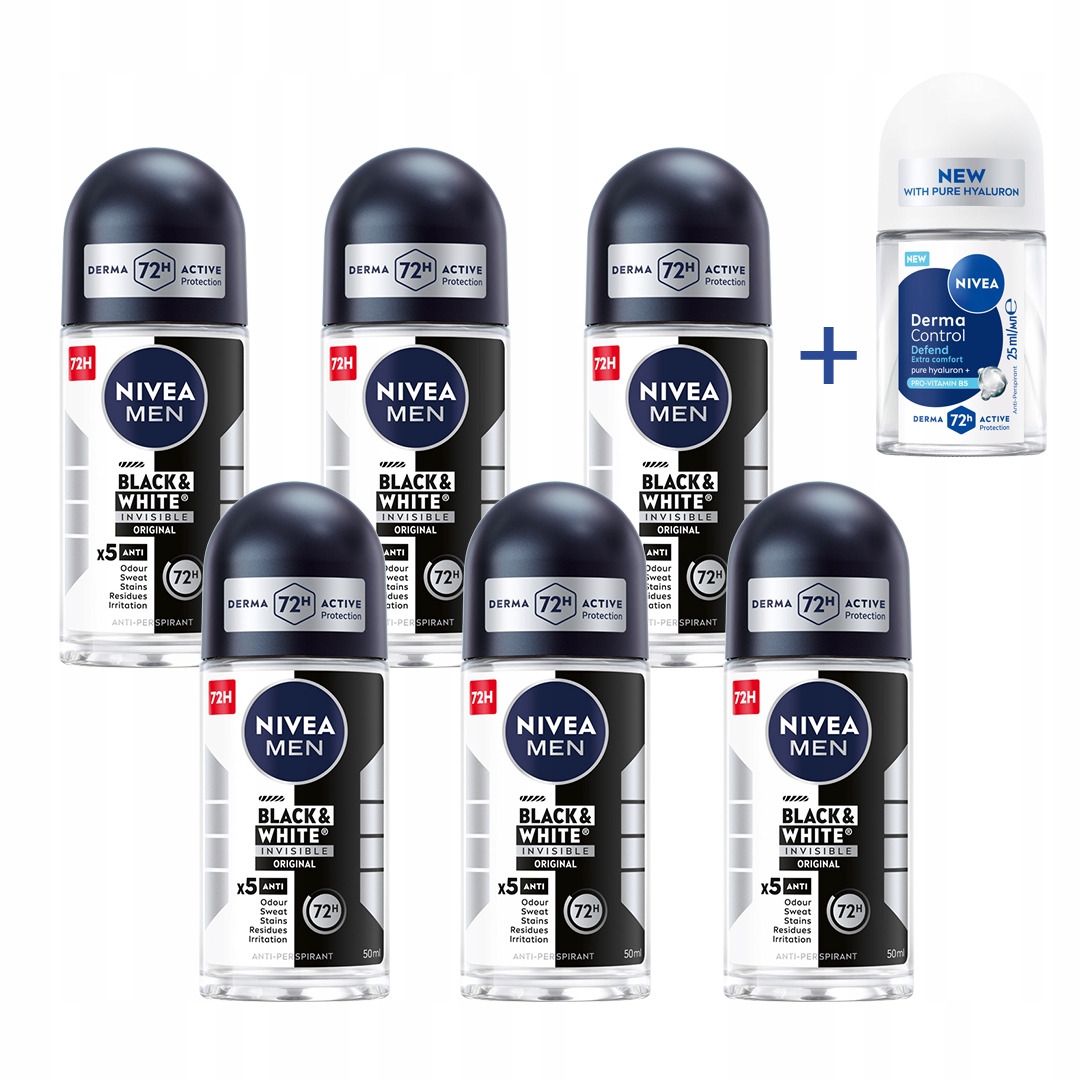 Nivea Men Black&White Antiperspirant pánský kulička 72h 50 ml x6 Minis