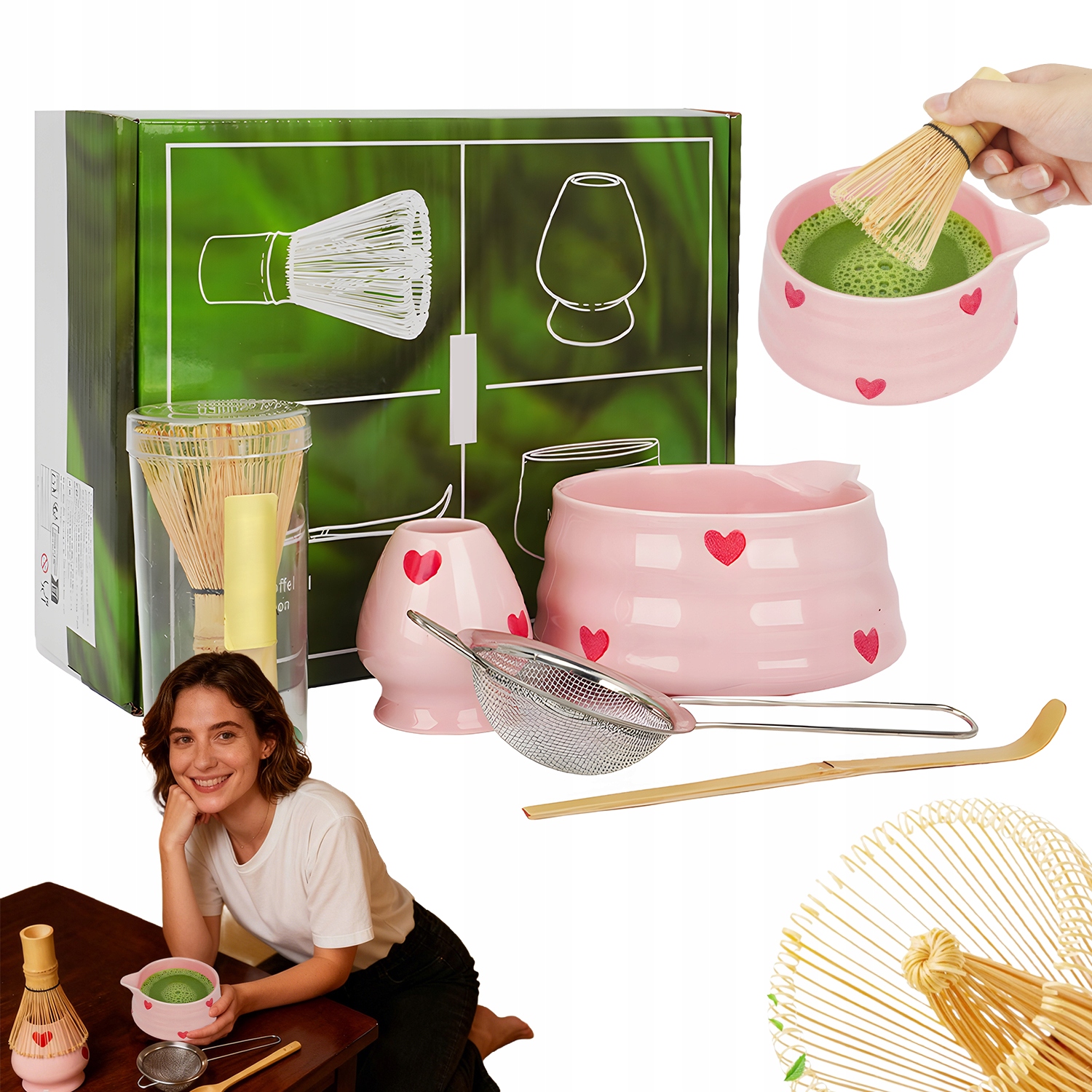 Levně Bambusová Sada Na Výrobu Matchy Keramická Miska Sada Vysoká Kvalita