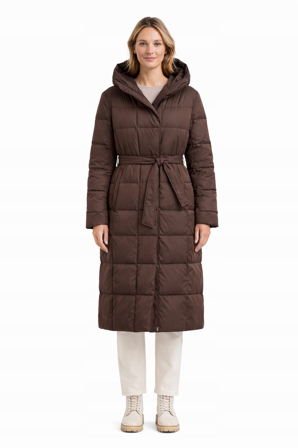 Hnědá Prošívaná Bunda S Kapucí Do Pasu Xs 2I4A