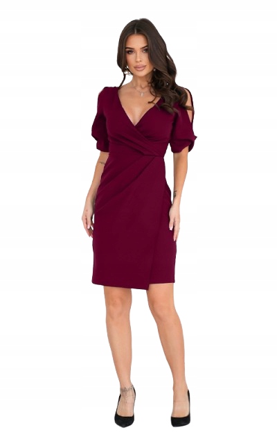 Elegantní krátká Šaty s odhalenými rameny 331-10 Bordo