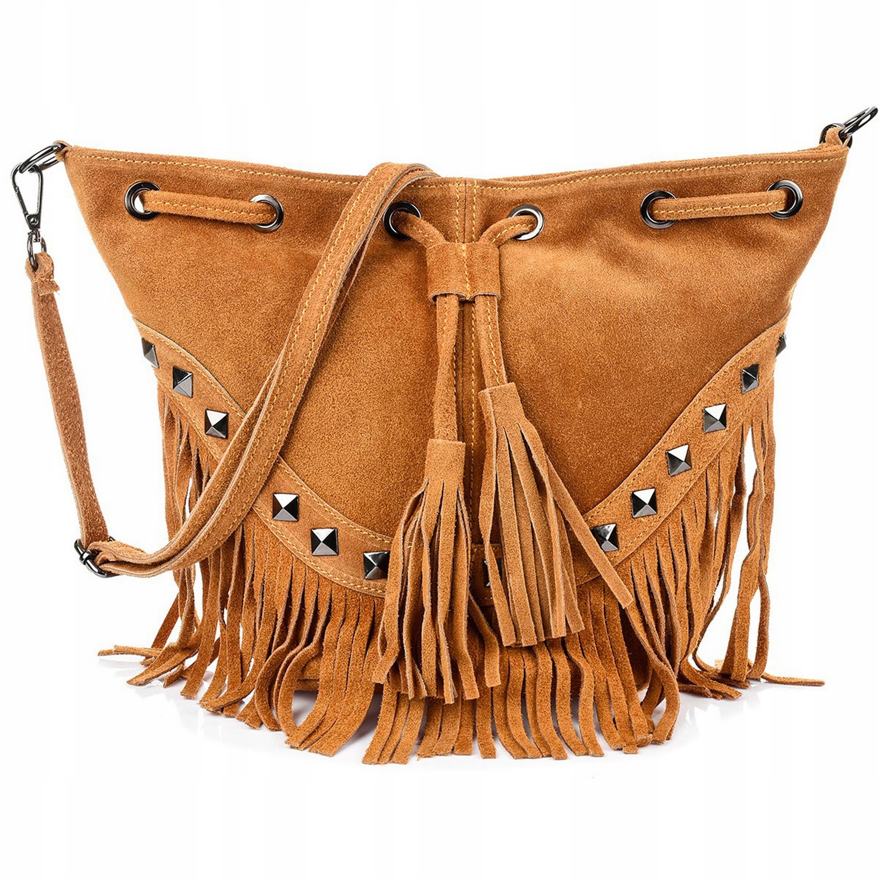 

Torebka damska zamszowa listonoszka boho Camel