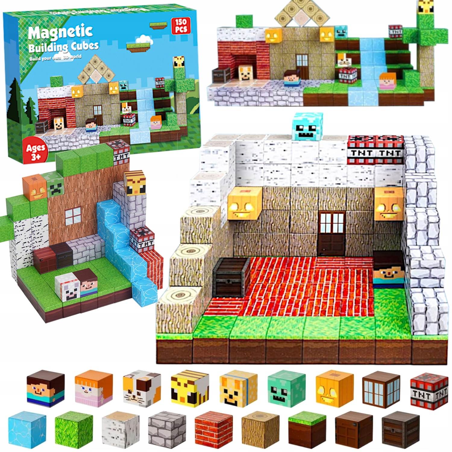 MAGNETINIŲ KALADĖLIŲ KUBELIŲ RINKINYS DOVANA VAIKAMS 150 vnt. EAN (GTIN) 5903357604790