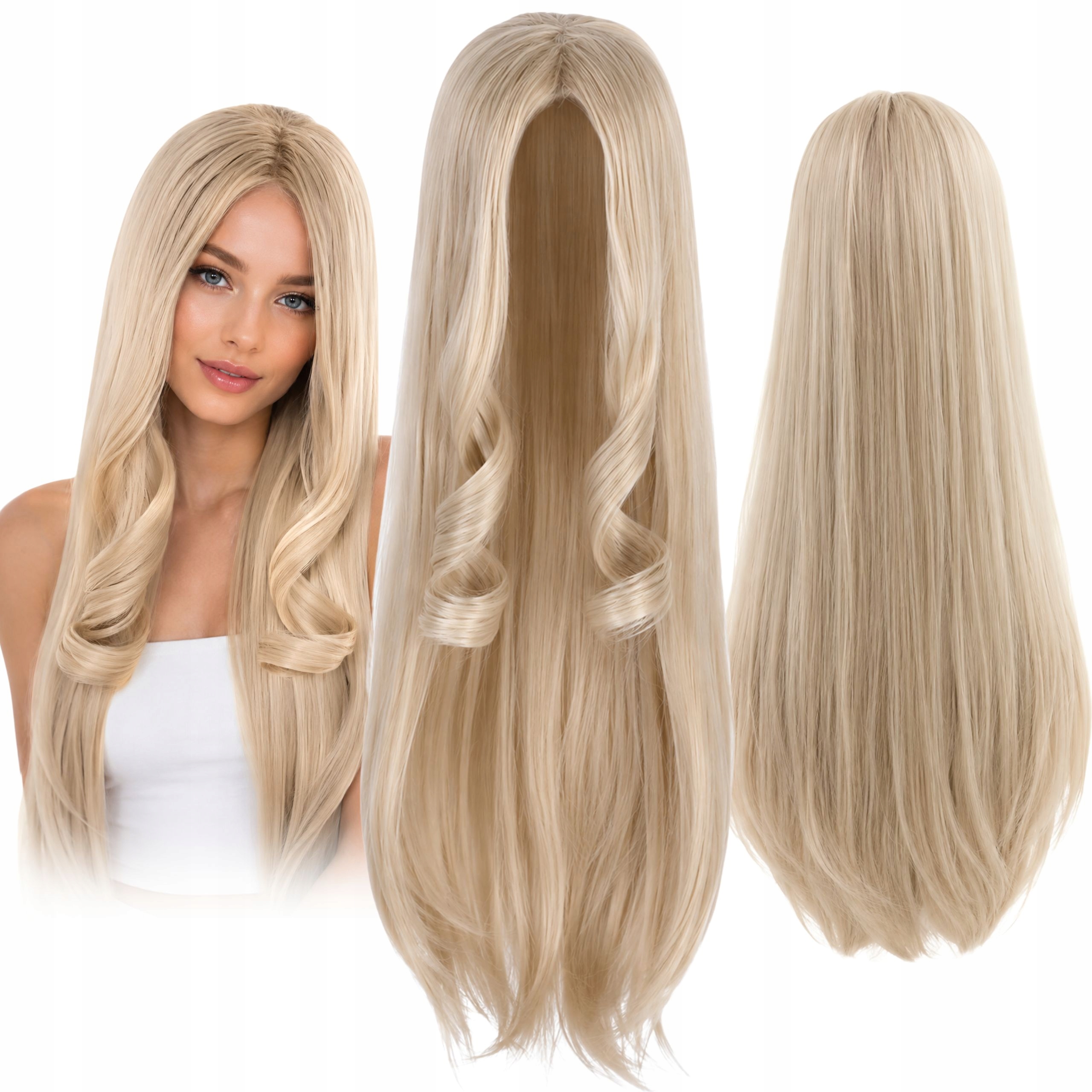 Dámská Paruka Dlouhé Blond Rovné Vlasy Syntetické Umělé Husté