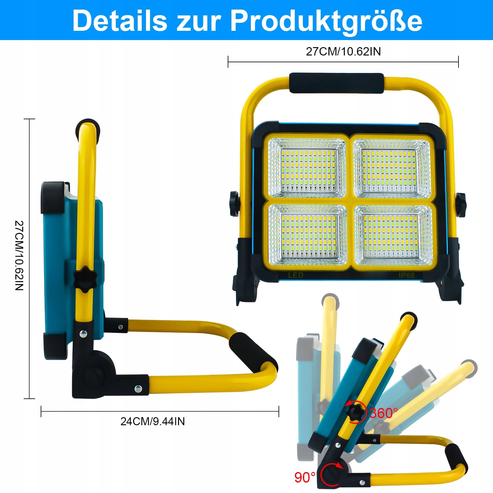 TOPBOS 100W LED Reflektor Na Statywie 10000LM Akumulator USB-C Solarny — miniatura 6