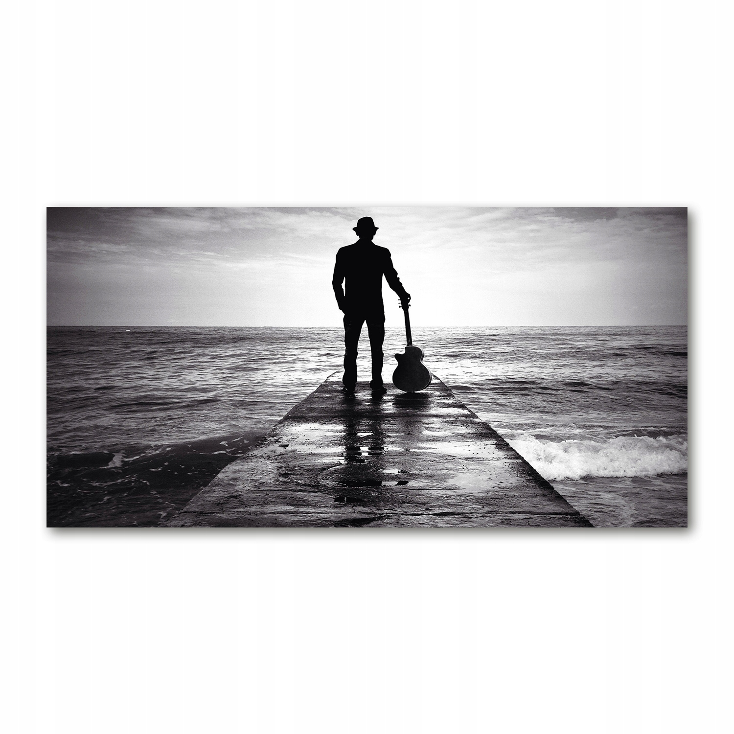 

Foto obraz szkło akryl Gitarzysta na molo 120X60cm