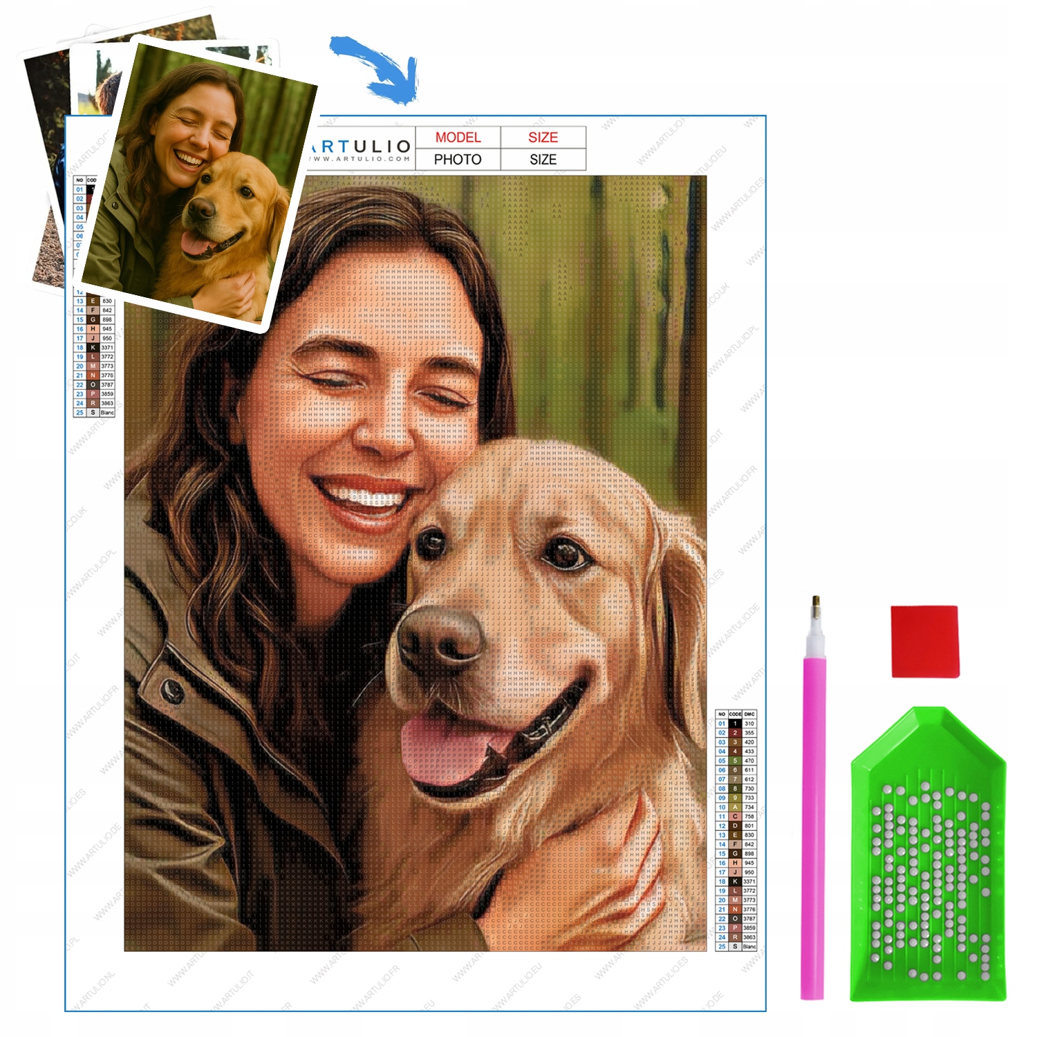 Velmi velká diamantová výšivka z fotografie 60x80 cm, Diamond Painting příslušenství