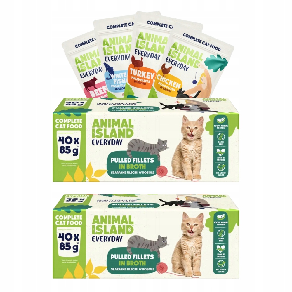 Levně Animal Island Vlhké Krmivo krmivo Pro Kočky MIX Chutí 80x85g filé vývar