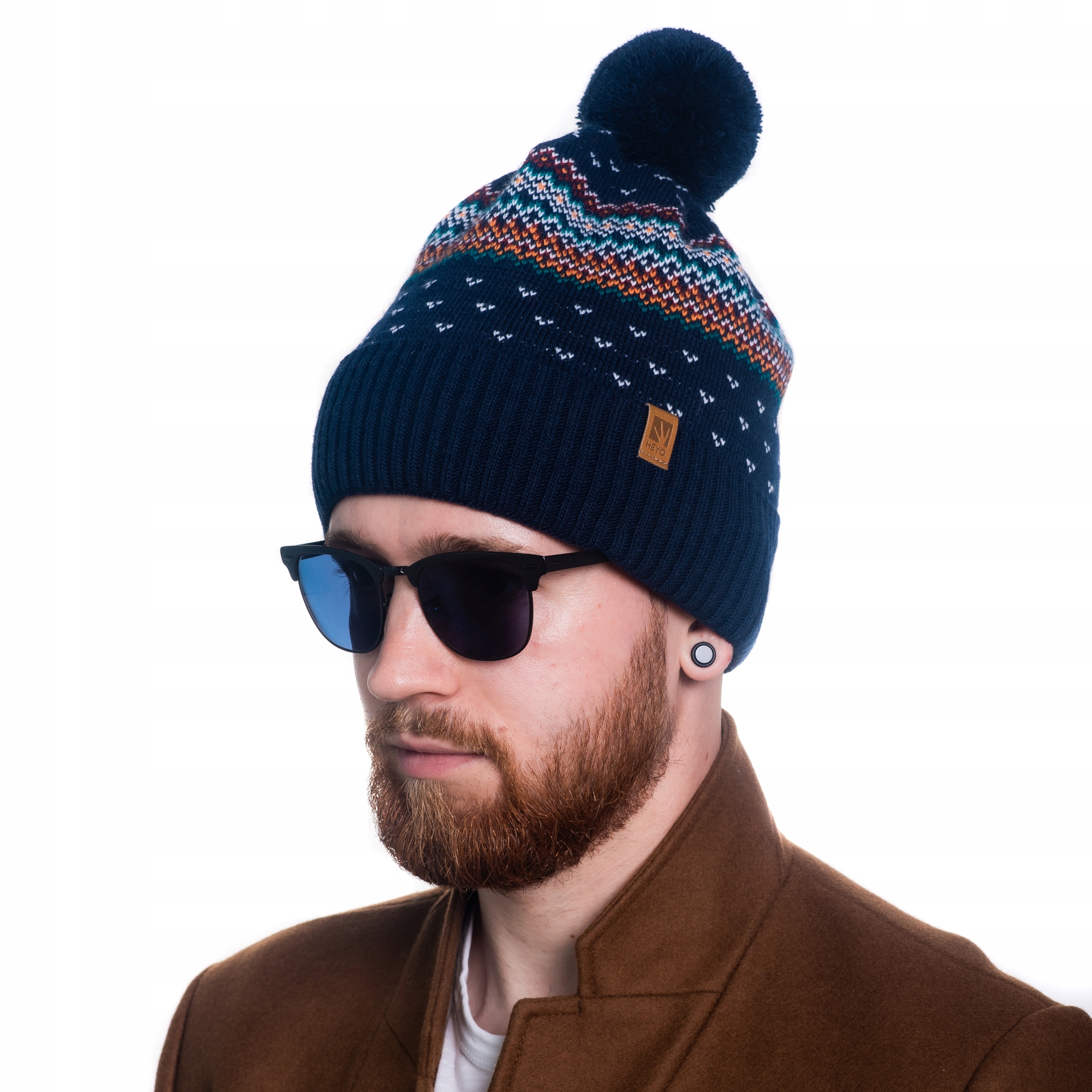 CZAPKA MĘSKA ZIMOWA NORWESKI WZÓR Z POMPONEM CIEPŁA NORWESKA BEANIE POLAREM