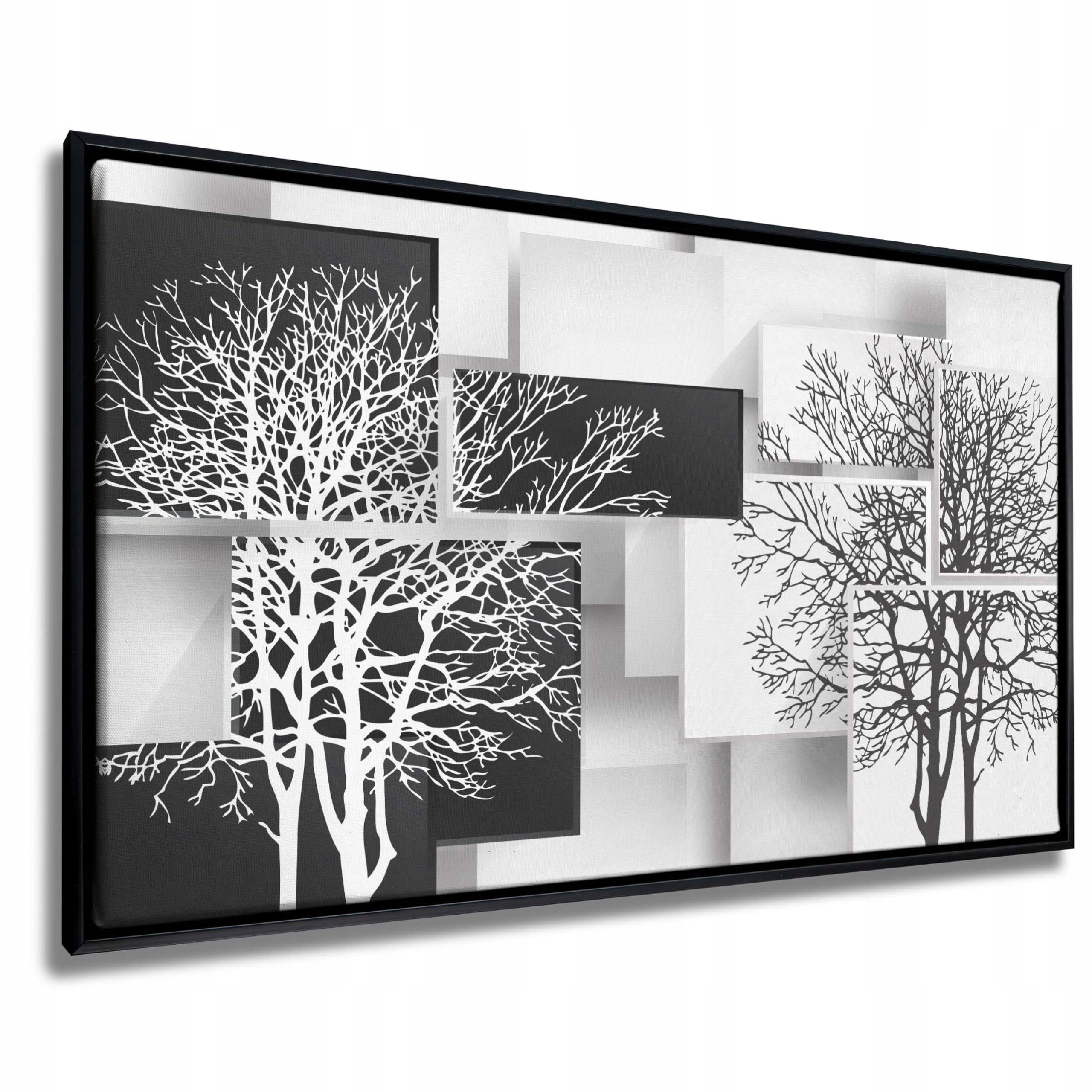 Czarno-biały obraz na płótnie Drzewa 3D Nowoczesna ozdoba wnętrza w ramie