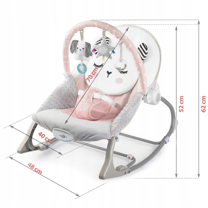 LEŻACZEK BUJACZEK KOŁYSKA BUJAK WIELOFUNKCYJNY Z ZABAWKAMI WIBRACJE 0m+ Wysokość produktu 62 cm