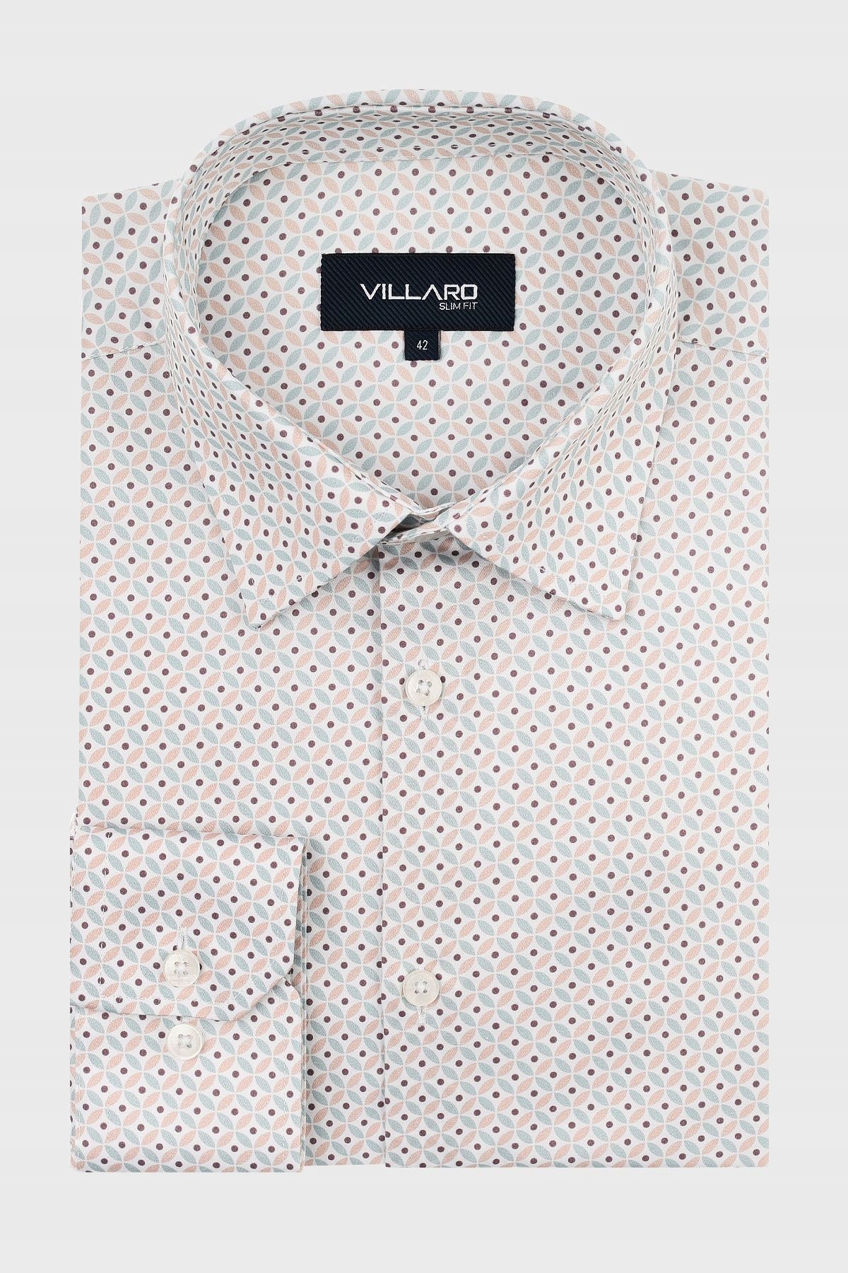 Béžová pánská košile s geometrickým vzorem 40-176/182 Slim Fit