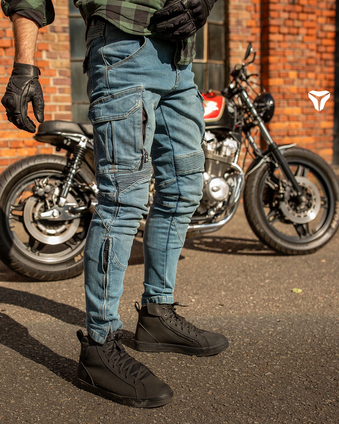 Motocyklové bojové džínsy Seca Square II Blue modré D3O veľ 36/32