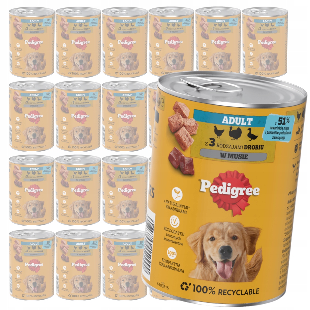 Pedigree Adult 24x400g Mokra Karma Dla Psów Kurczak Indyk i Kaczka w Musie